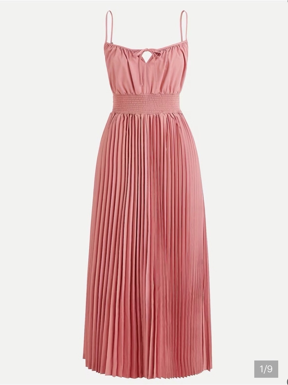 J Crew Pleated Midi Dress with Smocked Waist in Dusty Rose